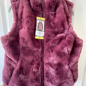 NICOLE MILLER WOMEN'S PLUSH FAUX FUR INTERIOR REVERSIBLE VEST (WINE SMALL) NWT